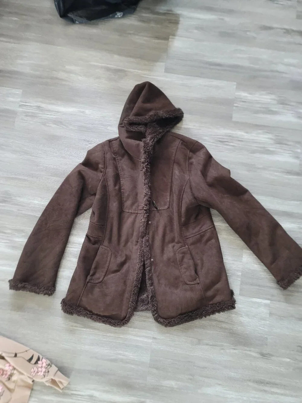 Womens dark brown full button up hooded Jones New York Sport coat - size L